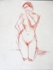 Nude Female Kneeling with Hands on Hip and Mouth